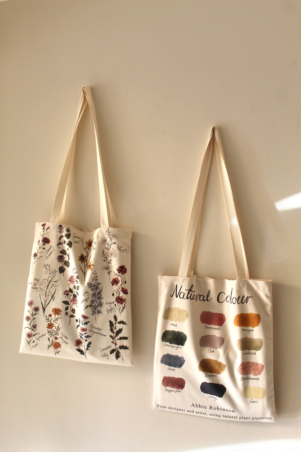 Birth flower/ Natural colour tote bag