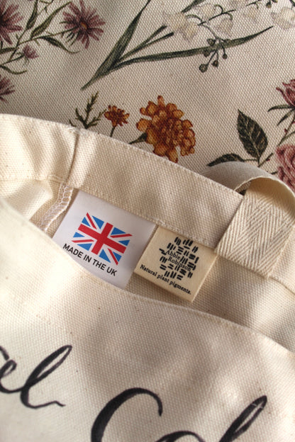Birth flower/ Natural colour tote bag