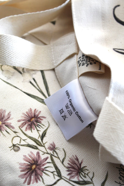 Birth flower/ Natural colour tote bag