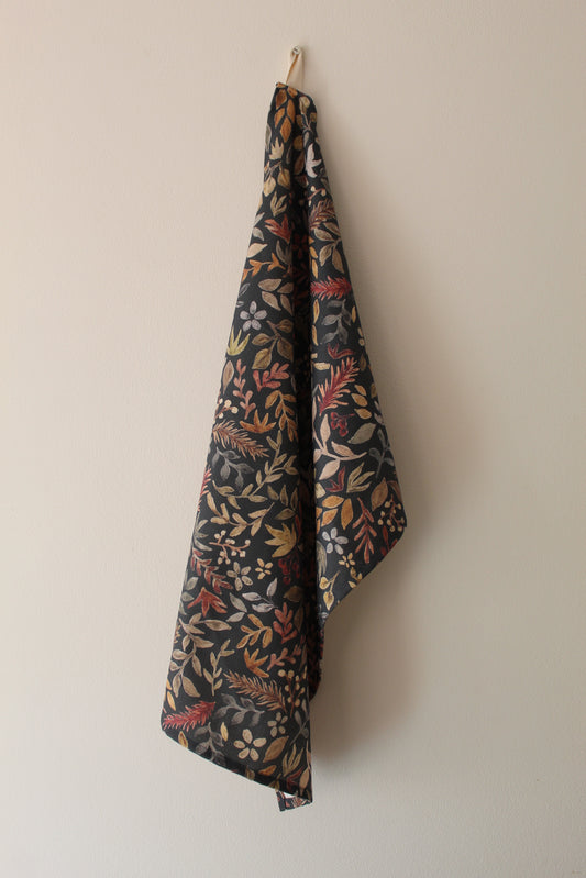 Fern and flora print tea towel